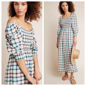 Anthropologie Maeve Cerie checkered midi dress